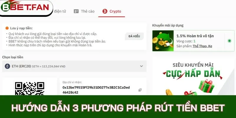 Rút tiền BBet thông qua tiền ảo cực dễ