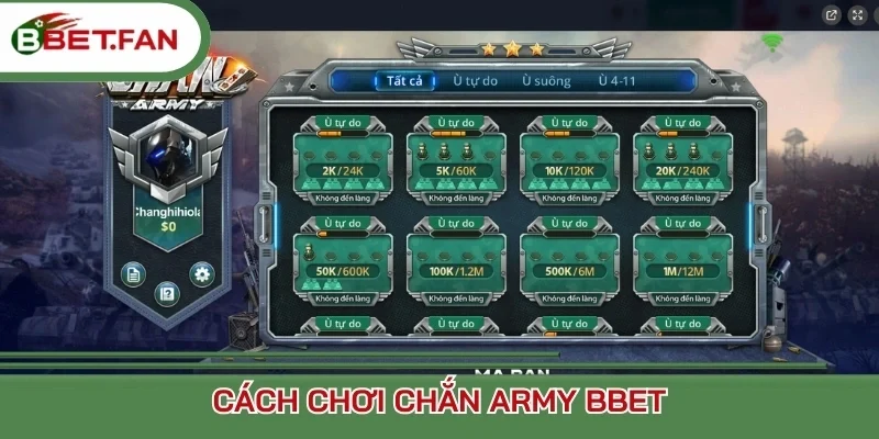 Cách chơi Chắn army BBet