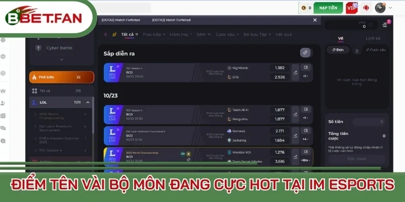 Điểm tên vài bộ môn đang cực hot tại IM Esports