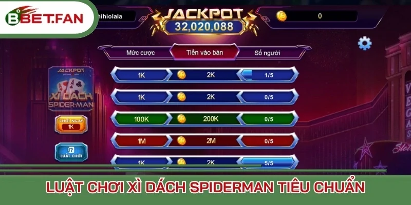 Luật chơi Xì dách Spiderman tiêu chuẩn