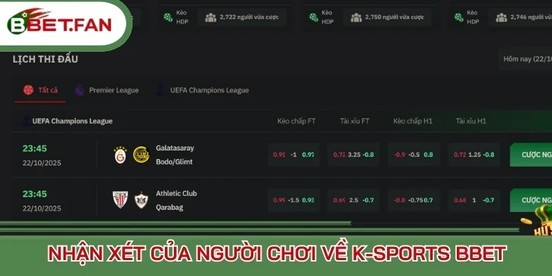 Nhận xét của người chơi về K-sports BBet