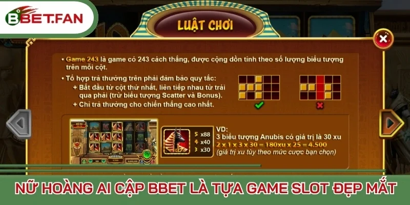 Nữ hoàng ai cập BBet là tựa game slot đẹp mắt