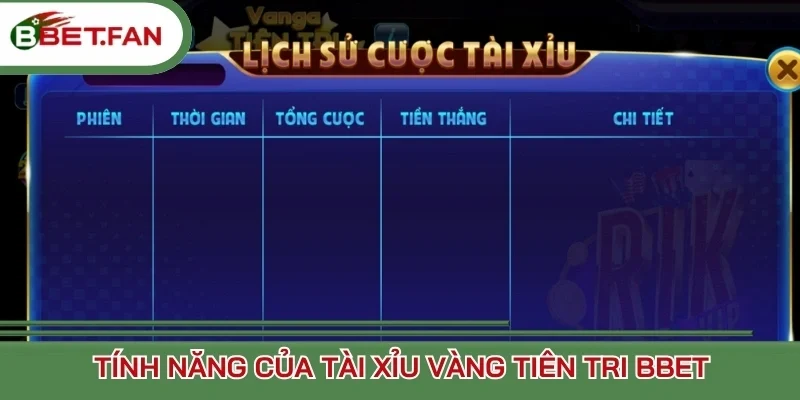Tính năng của tài xỉu vàng tiên tri BBet