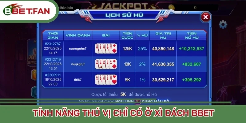 Tính năng thú vị chỉ có ở Xì Dách BBet